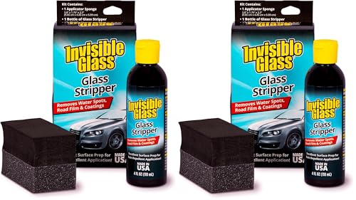 Invisible Glass 91411 Glass Stripper – Hard Water Spot Remover – Strips Coatings, Waxes, Oils & Road Film – Preps Windshields for Rain Repellent & Ceramic Coating, 4 Fl Oz (Pack of 2) - size: 4 Fl Oz (Pack of 2)