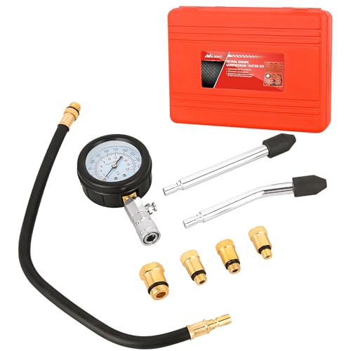 Nilight Compression Tester Kit, 8PCS Petrol Gas Engine Cylinder Pressure Gauge 0-300 PSI Automotive Tool for Cars Trucks Motorcycles - color: 8pcs