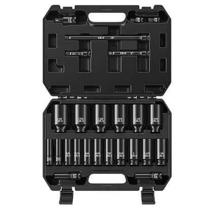 Reniteco 25-Piece 1/2" Drive Socket Set, SAE (3/8"- 1-1/2"), Deep Sockets, Extension Bars, 1/2" F to 3/8" M Reducer,3/8" F to 1/2" M Reducer, Universal Joint, 6 Point Design, Cr-V - size: 1/2" 25 PCS SAE