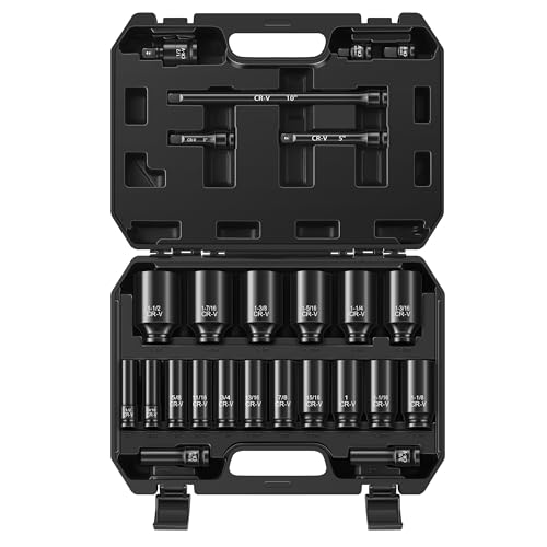 Reniteco 25-Piece 1/2" Drive Socket Set, SAE (3/8"- 1-1/2"), Deep Sockets, Extension Bars, 1/2" F to 3/8" M Reducer,3/8" F to 1/2" M Reducer, Universal Joint, 6 Point Design, Cr-V - size: 1/2" 25 PCS SAE