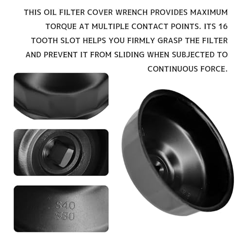 86mm 16 Flutes Oil Filter Wrench for BMW and Volvo, Oil Filter Housing Cap Removal Tool Fits 86mm Cartridge Style Filter Housing Caps, Steel Socket Wrench Kit for 3/8" Drive (Black)