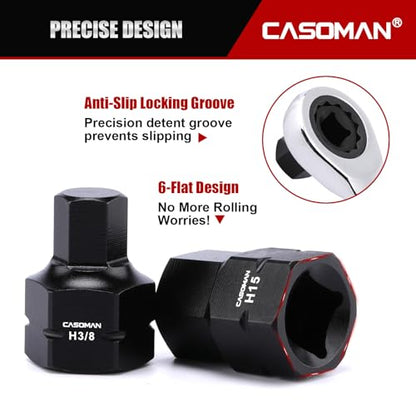 CASOMAN 27-Piece 3/8" Drive Low Profile Impact Hex Bit Socket Set, S2 Steel Allen Bit Socket Set, SAE & Metric, Includes Storage Case