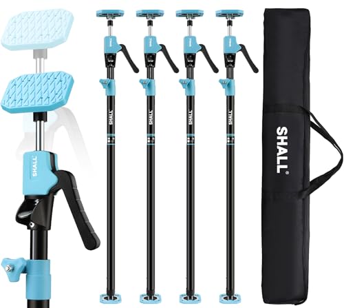 SHALL Cabinet Jack Support Pole, 54-114 in Steel Telescopic Quick Support System Rod, Adjustable 3rd Hand Tool with 154lbs Capacity for Lifting Drywall Cabinet Cargo Bars, 4 Pack w/Storage Bag - color: Blue, size: 54"-114" | 4PC