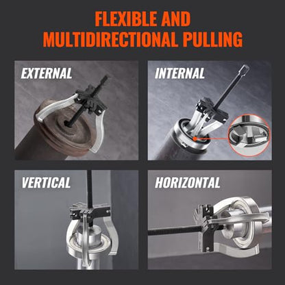 VEVOR Gear Puller Set, 3" and 7" Puller Kit, 3 Jaw Gear Bearing Flywheel Pulley Removal Tool, 2 or 3 Reversible Jaws Wheel Puller, Vertically and Horizontally, External and Internal, 2-Piece