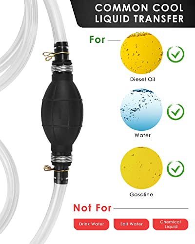 KATUMO 15MM Siphon Pump for Gas, Oil, Diesel, Water, Hand Fuel Pump | Faster Liquid Flow, Higher Transfer Efficiency, 2 Premium PVC Hoses, Thickened Durable Rubber Pump Bulb - color: Black