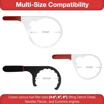 SPARKWHIZ 4.6 Inch, 6 Inch, 8 Inch Fuel Filter Wrench Set | Compatible with 380134 Detroit Diesel Truck Engines, Navistar Engines Diesel DD13, DD15, DD16, Peterbilt & Cummins Diesels - size: 3 size