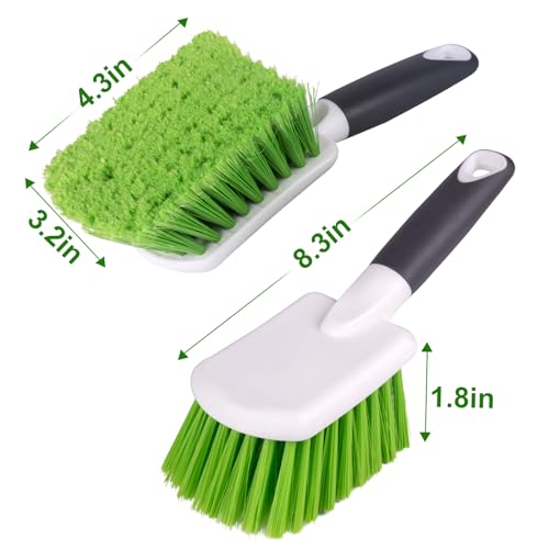 2 Pack Car Wash Brush, Tire Brush for Cleaning Tires, Soft & Stiff Bristle Wheel Cleaner, Car Cleaning Supplies for Wheels, Rims, Carpet, Truck, SUV, Moto, RV, Motorcycle