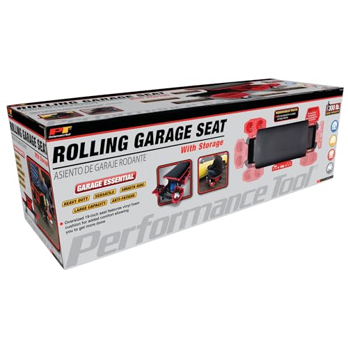 Performance Tool W85035 Heavy Duty Roller Mechanics Seat and Brake Stool with 4-Inch Rubber Swivel Casters Roll Over - style: Rolling Storage Garage Seat