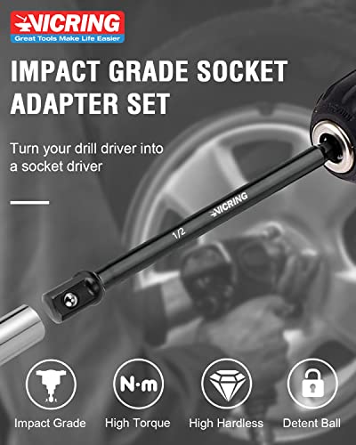 Impact Socket Adapter Set - 1/4, 3/8, 1/2 Drive Socket Adapter for Drill & Impact Wrench (6 Pcs, 3" & 6")