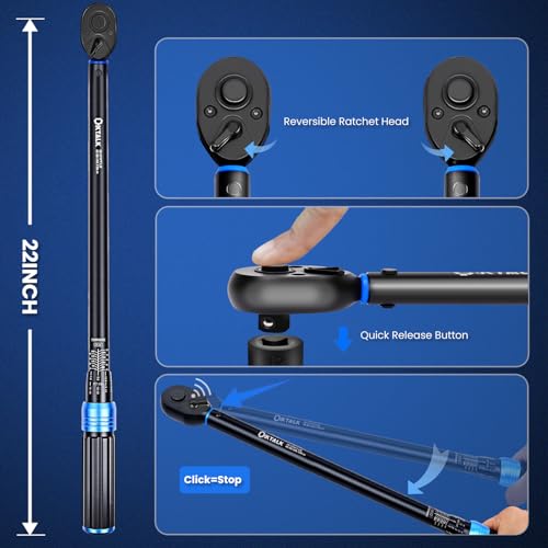 1/2 Inch Drive Click Torque Wrench, 30-270 Ft-Lbs & 40-366 N.m, ±3% Accuracy, 72-Tooth Ratchet, CR-MO Steel for Truck, SUV, Trailer, Automotive - with Storage Case - size: 1/2 Inch