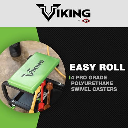 AFF Viking Rolling Shop Stool - Garage Stool on Wheels for Mechanics - Ergonomic Padded Seat - Tool Organizer Tray - 300 lbs Capacity (Multiple Styles) - style: Mechanics Roller Seat