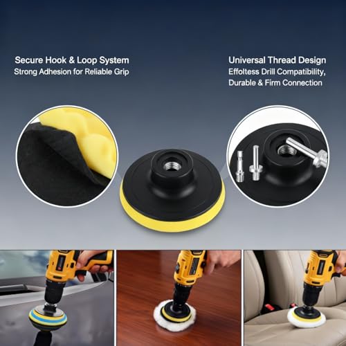 21 Pcs 3 Inch Polishing Pad Kit for Drill - Car Buffing Pads Set with Wool & Foam, Self-Adhesive for Polishing, Waxing, Sanding | Drill Attachment Buffer Kit