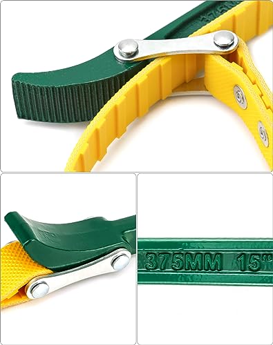 QWORK 15" Belt Strap Wrench, 2 Pack Multi-Purpose Adjustable Strap Oil Filter Strap Opener Wrench
