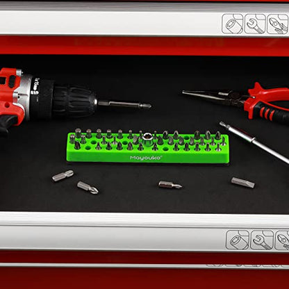 Mayouko 1/4" Magnetic Hex Bit Holder Rack Organizer, 43 Holes, 1/4-Inch Drill Bit Holder, Green, 2 Racks, Magnetic Bit Holder with Magnet Base for Screwdriver Bits - color: Green-2packs