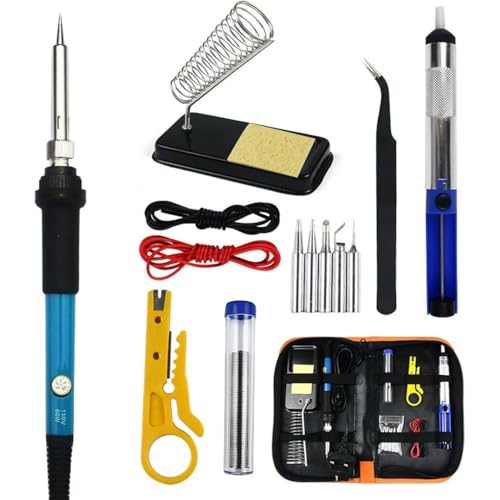 Soldering Iron Kit Electric 60W 110V Adjustable Temperature Soldering Gun Welding Tools, 5pcs Replacement Tips and Solder Wire (Basic)