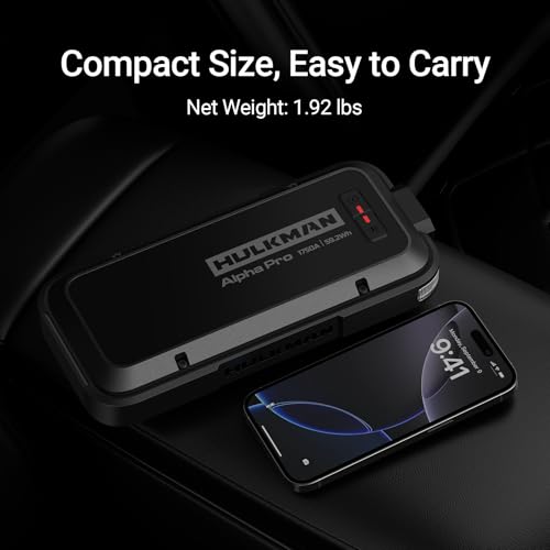 Hulkman Alpha Pro 1750A Jump Starter, 59.2Wh High-Capacity Car Battery Jump Starter, PD65W Fast Charging in & Out, 3.3" Smart Display Jump Box, 12V Jump Pack for 8.0L Gas/5.0L Diesel, Solid Black - style: 1750A · Up to 8.0L Gas