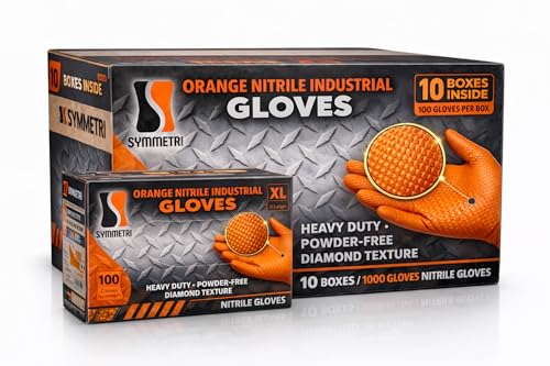 AroCare 8 Mil Orange Nitrile Gloves,3D Raised Diamond Texture-Latex & Powder Free-Industrial, Mechanic - size: Medium, style: Case of 1000