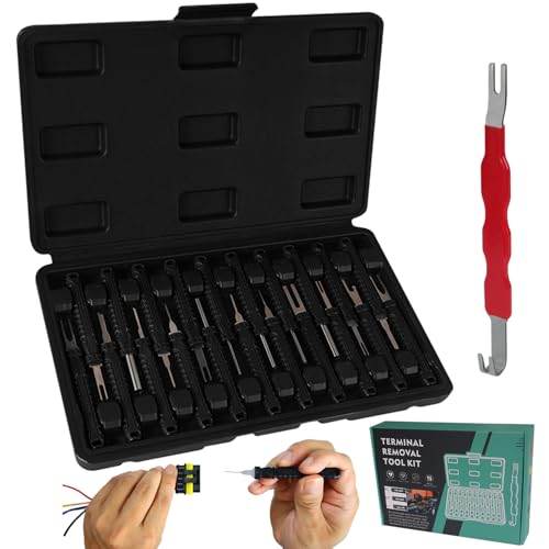 21+1Pcs Terminal Removal Tool Kit with Blow-Molded Case | Black Automotive Electrical Terminal Connector Separator Removal Tools Depinning Tool Kit for Most Connectors - color: Black