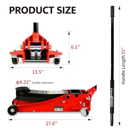 3 Ton Red Low Profile Trolley Floor Jack,Professional Steel Racing Jack with Dual Pistons Quick Lift Pump,Heavy Duty Hydraulic Lifting Range 3.3''-19.7'',3 Ton(6,600 lb) Capacity - color: Dual Pump 3 Ton-Lift Range 3.3"-19.7"(RED), size: 3 Ton