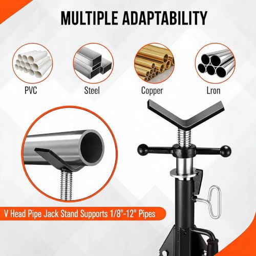 Garvee 2PCS V Head Pipe Jack Stand, Folding Portable Pipe Stands for 1/8 to 12 Inch Pipes Supporting, 2500LB Load, 28''-52'h Adjustable - color: black