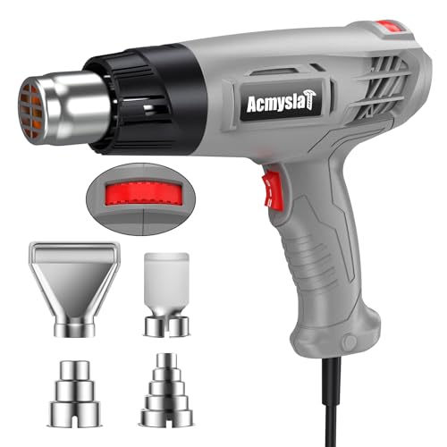 Heat Gun, Variable Temperature Settings 572℉~932℉ (300℃-500℃), Heat Hot Air Gun Overload Protection with 4 Nozzles for Shrinking Wrap, Crafting, Paint Removing, Epoxy Resin (Gray) - color: Gray