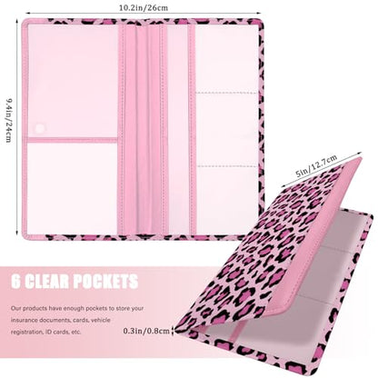Car Registration and Insurance Holder, with Magnetic Closure for License, Cards and Documents, All Vehicle Needs and Car Accessories (Leopard-Pink) - color: Leopard-Pink