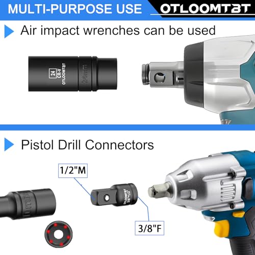 OTLOOMTBT 32PCS Impact Socket Set 1/2" Drive Metric & SAE Deep Sockets | Heavy Duty CR-V Steel Construction with Extension Bar, 6-Point Design, Laser Markings & Storage Case for Auto Repair - style: 32PCS 1/2" Drive Impact Socket Set (Metric/SAE)