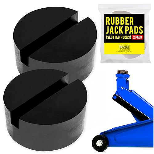 Mission Automotive Slotted Rubber Jack Pads - Automotive Pinch Weld Pad & Frame Rail Protector - Universal Lift Pucks for Hydraulic Jack Adapter Plate & Stands - Pack of 2, 2.8 in Dia x 1.3 in H