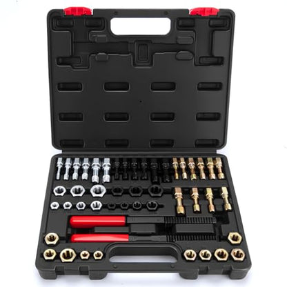 48PCS Thread Chaser Set, Metric SAE Thread Restorer Kit, Thread Repair Kit with 22 Taps 24 Dies 2 Thread Files for Wheel Stud, Spark Plug, Engine, Standard Screw Threading UNC UNF with Case