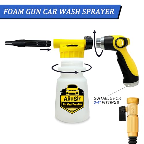 Car Wash Foam Gun Sprayer,Foam Connon for Garden Hose,Cleaning Kit | Car Washing Kit with Washing Sponge & Absorbent Towel, Hose Nozzle for Garden Cleaning, Pet Showering - color: Yellow