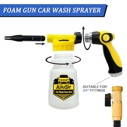 Car Wash Foam Gun Sprayer,Foam Connon for Garden Hose,Cleaning Kit | Car Washing Kit with Washing Sponge & Absorbent Towel, Hose Nozzle for Garden Cleaning, Pet Showering - color: Yellow
