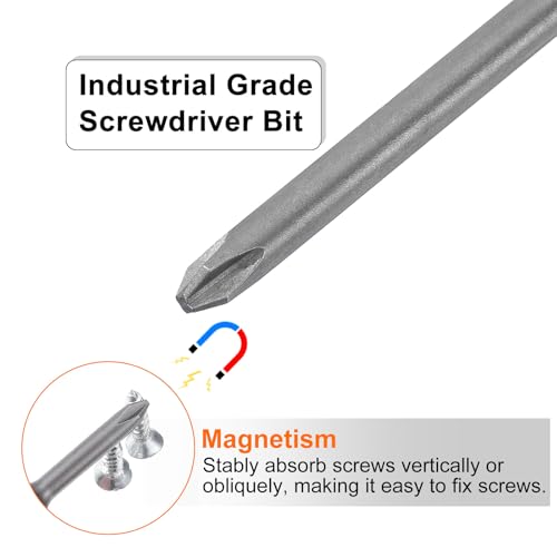 HARFINGTON 2pcs #2 Phillips Screwdriver Bit PH2 1/4" Hex Shank 12" (300mm) Long Magnetic S2 Steel Industrial Grade Screw Driver Bit Cross Head Electric Drill Bits 0.197" (5mm) Rod - size: PH2 x 300mm x 5mm