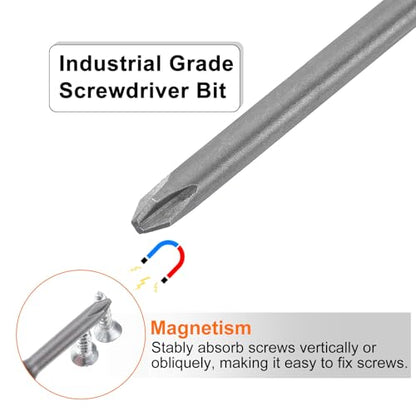 HARFINGTON 2pcs #2 Phillips Screwdriver Bit PH2 1/4" Hex Shank 12" (300mm) Long Magnetic S2 Steel Industrial Grade Screw Driver Bit Cross Head Electric Drill Bits 0.197" (5mm) Rod - size: PH2 x 300mm x 5mm
