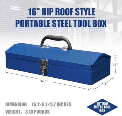 2PACK Portable Tool Box, Metal Tool Box, 4 Non-Slip Foot Pads, Ideal for Trailer, Mechanic, DIY-ers, Car Toolbox, Workshops, Garages, Repair Shops,Blue - size: 2P-Blue