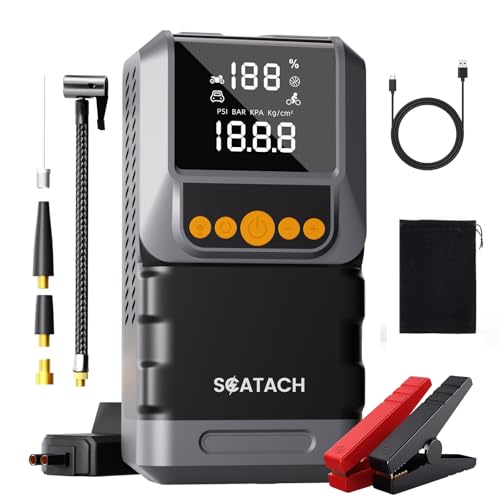 Jump Starter with Air Compressor 8000A 150PSI Car Battery Jump Starter (10.0 Gas/8.0L Diesel), Battery Jumper Starter Portable 12V Jump Box with Jumper Cables, LED Light, LED Display - color: light black