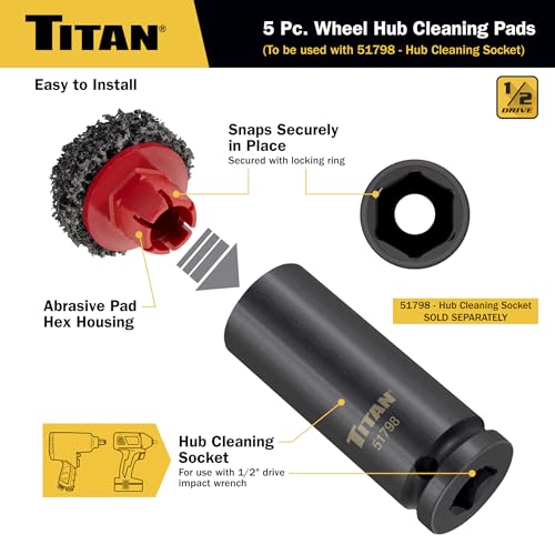 Titan 51799 5-Piece Wheel Hub Cleaning Pads Set, For use with Titan 51798 1/2-Inch Drive Impact Socket - style: Cleaning Pads