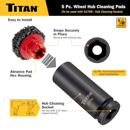 Titan 51799 5-Piece Wheel Hub Cleaning Pads Set, For use with Titan 51798 1/2-Inch Drive Impact Socket - style: Cleaning Pads