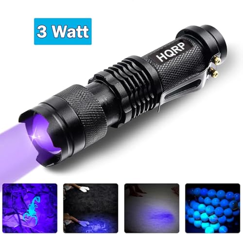 HQRP Powerful 365nm 3 Watt LED Flashlight Blacklight for Rocks, Stones, Illumination, Detection of Uranium, Vaseline, Depression Glass, Gems and Mineral Hunting