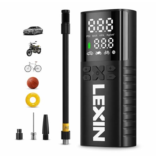LEXIN P4 Tire Inflator Portable Air Compressor, 150PSI Electric Air Pump for Car Tires, w/Pressure Gauge&LED Light, 4000mAh Cordless Smart Pump for Car/Motorcycle/Bike/Bicycle/Scooter/Ball/Inflatable - color: P4