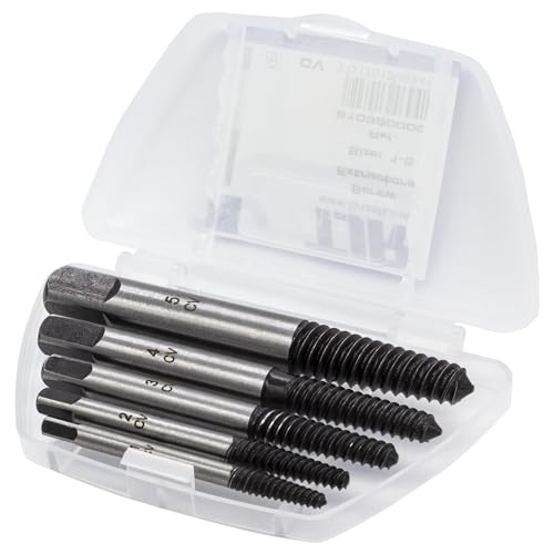 TJR® 5pcs Spiral Screw Extractor Set Sizes #1-#5 for M3-M8 - Easy Out Multi-Spline Stripped Bolt Remover