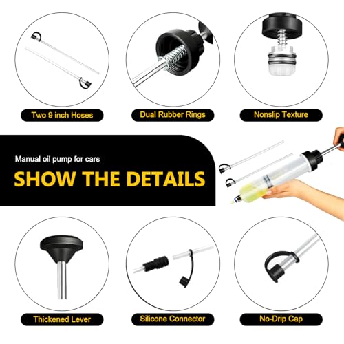 200cc Fluid Extractor Pump, Manual Extraction & Fill Pump with 2 Hoses, Oil Syringe with Powerful Suction, Universal for Most Cars (White)