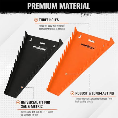 HORUSDY 2-Piece Magnetic Wrench Organizer, 32-Slot Wrench Storage Rack for Toolboxes, Drawer & Garage, SAE (1/4" - 1-1/16") & Metric (6mm - 24mm) Wrench Holder, Black & Orange, 11LBS Capacity - style: 2-Piece Magnetic Wrench Organizer, 32-Slot