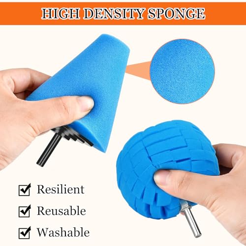 TSV 6PCS Car Wheel Polishing Kit, Foam Sponge Wheel Polishing Cone & Ball for Drill, Polisher and Buffer Tool for Car Care, Chrome, Rims and Metal