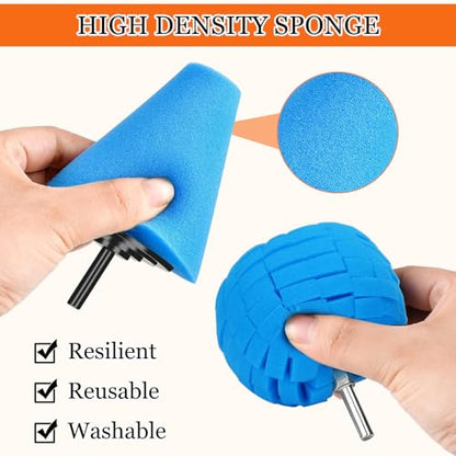 TSV 6PCS Car Wheel Polishing Kit, Foam Sponge Wheel Polishing Cone & Ball for Drill, Polisher and Buffer Tool for Car Care, Chrome, Rims and Metal