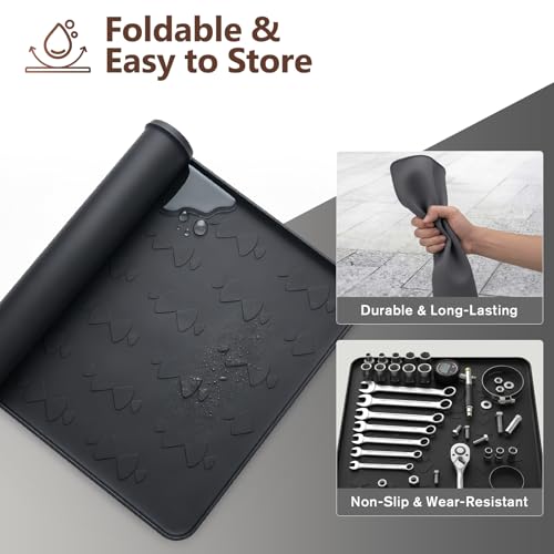 Oil Drip Pan 34" x 22" Black Silicone, Oil Drip Pan for Under Car, Heavy Duty Oil Spill Mat with 0.7" Raised Edge, Leak Containment Drip Tray, Waterproof Garage Floor Protector - color: BLCAK