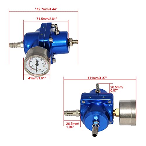 Adjustable Fuel Pressure Regulator with Gauge Hose 0-140 PSI Universal 6AN FPR Kit Aluminum - color: Blue
