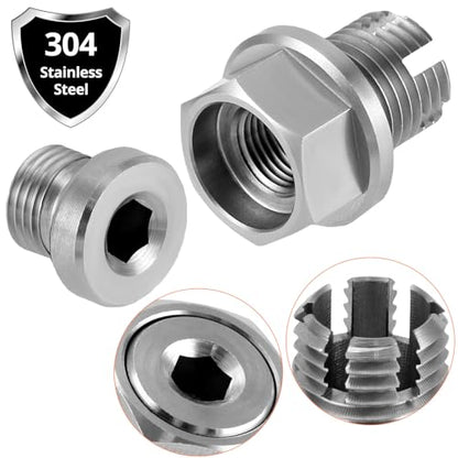 QWORK Stainless Steel M14.1-1.5 x 15mm Oversize Oil Drain Plug, Self Tapping Oil Pan Thread Repair Kit with Hex Key, O-Rings, and Copper Gaskets