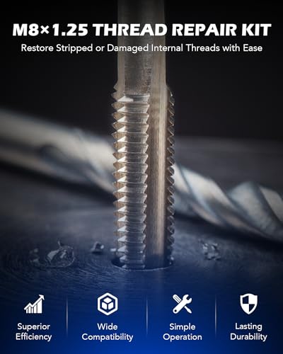 Orion Motor Tech Thread Repair Kit, M8x1.25 Thread Repair Tool with HSS Drill Bit & 30 Thread Inserts, Metric Thread Repair Installation Kit for Rethreading Internal Threads with Carry Case - size: M8×1.25