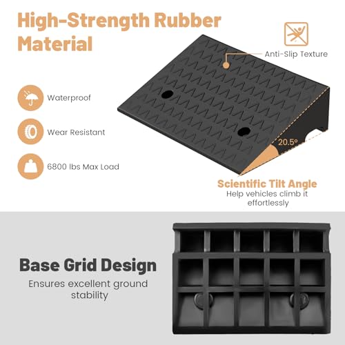 Curb Ramp 2 Pack, 5" Raised Height Rubber Threshold Ramps Set w/Predrilled Holes & 4 Expansion Bolts, 6800 lbs Max Load, Anti-Slip Driveway Ramps for Car, Motorcycle, Wheelchairs, Scooters
