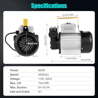 110V AC Motor Oil Fuel Fluid Extractor Electric Transfer Pump,60L/Min/15.75 Gpm 550W Self-priming Gear Electric Oil Transfer Pump